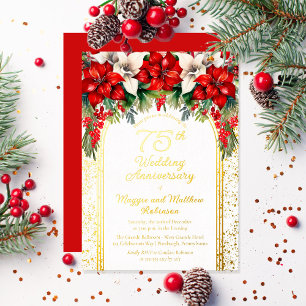 Invitation En Aluminium Poinsettias Élégants 75e Anniversaire de Mariage