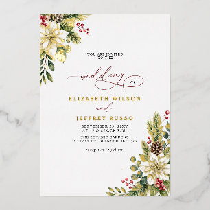 Invitation En Aluminium Poinsettias Pommes de pin Mariage botanique de Noë