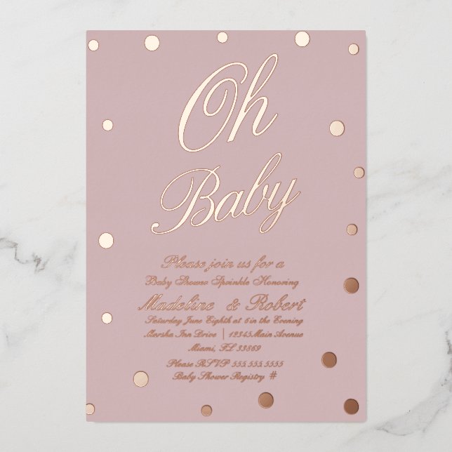 Invitation En Aluminium Points Baby showers modernes rose (Recto)