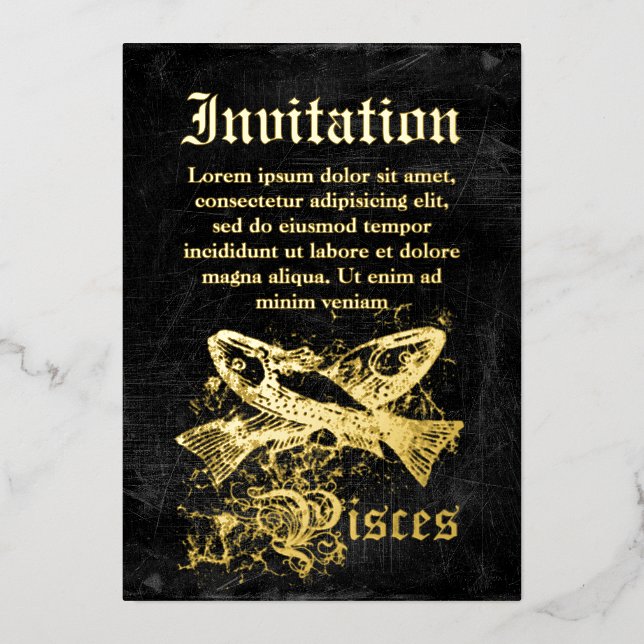 Invitation En Aluminium Poisson du Zodiaque Vintage (Recto)