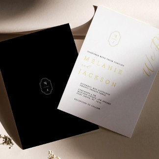 Invitation En Aluminium Poitrine monographique personnalisée en noir et bl