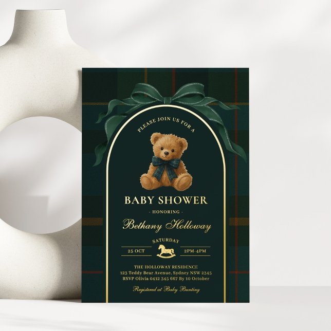 Invitation En Aluminium Polo Teddy Bear Tartan Flannel Boy Baby Shower (Créateur téléchargé)