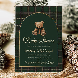 Invitation En Aluminium Polo Teddy Bear Tartan Preppy Baby shower