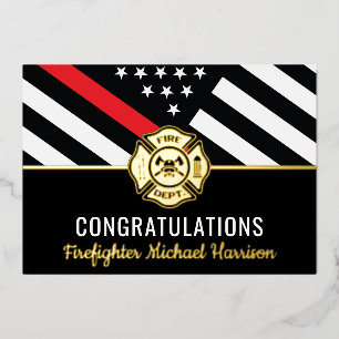 Invitation En Aluminium Pompier Fire Academy Red Line Graduation Card