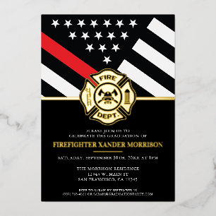 Invitation En Aluminium Pompier Red Line Drapeau Fireman Graduation
