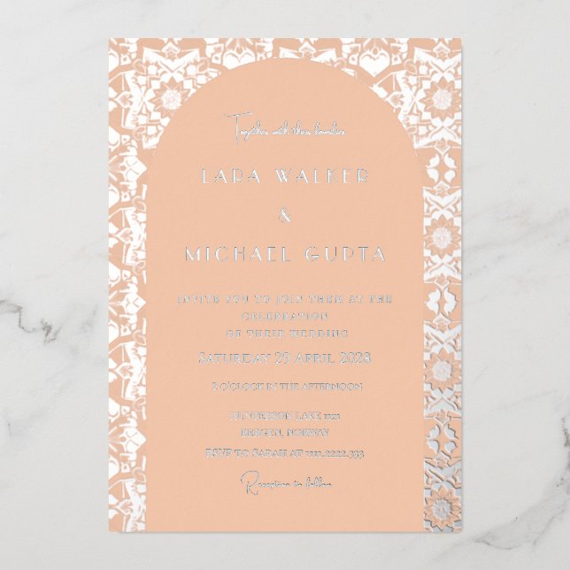 Invitation En Aluminium Pop d'Apricot Géométrique Italienne (Retro-Dotted) (Recto)