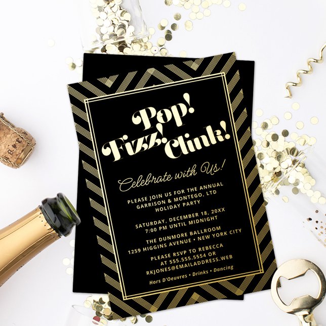 Invitation En Aluminium Pop ! Fizz ! Clink ! Fête de fin d'année (Créateur téléchargé)