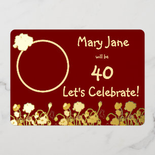 Invitation En Aluminium Poppy sauvage rouge et or profond 40e anniversaire