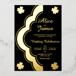 Invitation En Aluminium Porte Clé Élégant Mariage Noir et Or