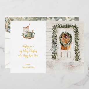 Invitation En Aluminium Porte de vacances cosy, boisson chaude et photo