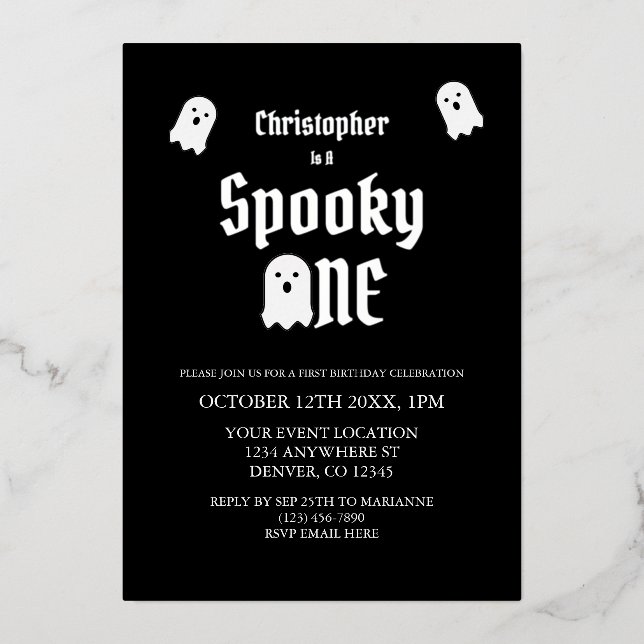 Invitation En Aluminium Premier anniversaire de Spooky One (Recto)