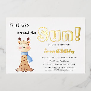 Invitation En Aluminium Premier Tour Autour Du Soleil Girafe 1er Anniversa