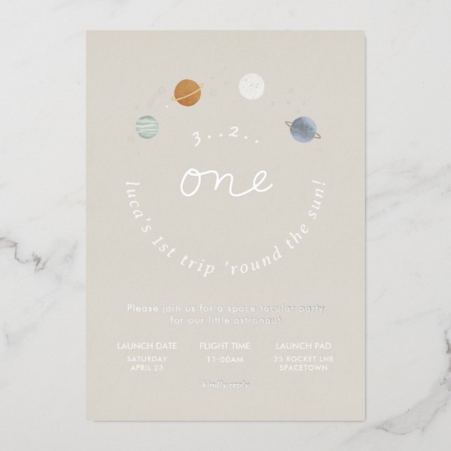 Invitation En Aluminium Premier voyage Espace Thème 1er anniversaire Invit (Recto)