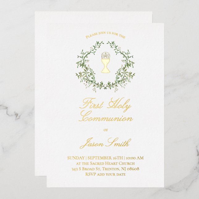 Invitation En Aluminium Première communion catholique (Recto/Verso)