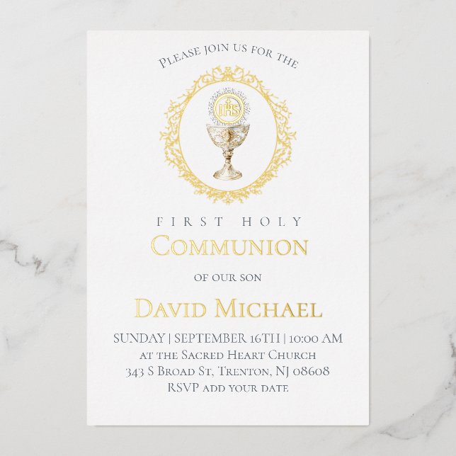 Invitation En Aluminium première communion catholique Eucharistie (Recto)