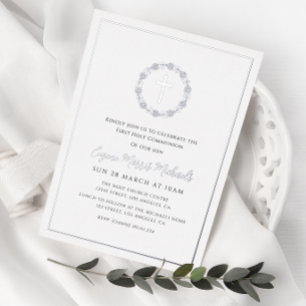 Invitation En Aluminium première communion de la couronne botanique