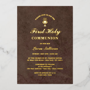 Invitation En Aluminium Première communion de marbre de velours Brown