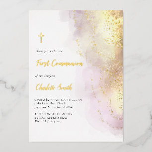 Invitation En Aluminium première communion détails dorés