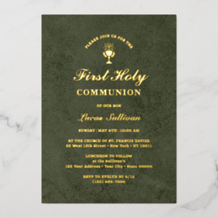 Invitation En Aluminium Première communion en marbre de velours vert olive