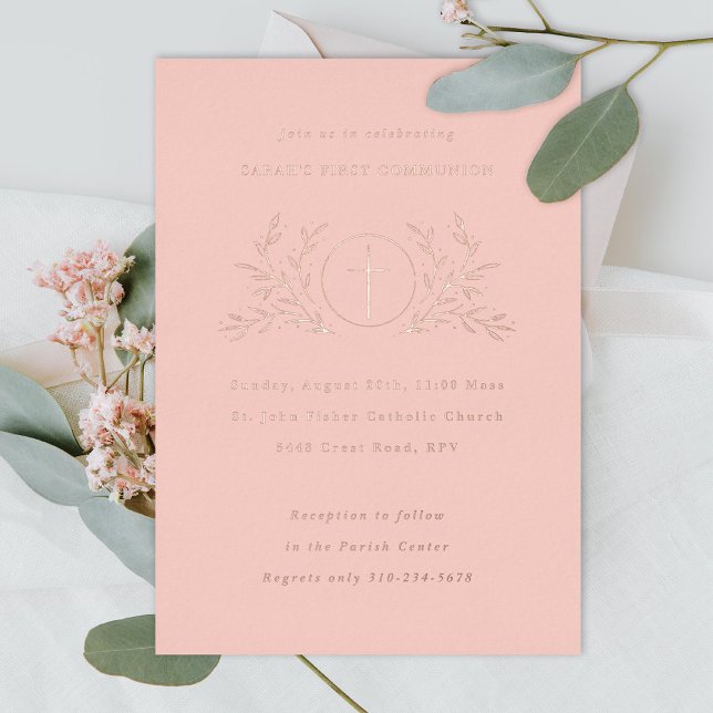 Invitation En Aluminium Première communion eucharistique Rose Gold (Créateur téléchargé)