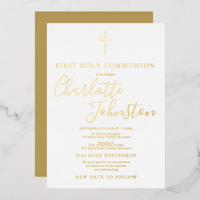 Invitation En Aluminium Première communion solennelle reportée (Recto/Verso)