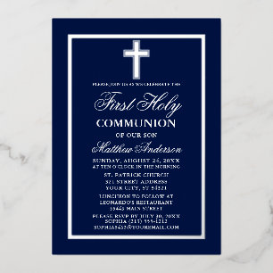 Invitation En Aluminium Première Croix de la Sainte Communion Marine Bleu 
