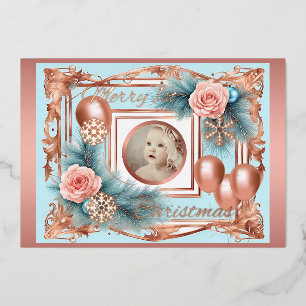 Invitation En Aluminium Première fille bébé Noël Pastel Rose Or Rétro
