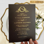 Invitation En Aluminium Premium Real Gold Elegant Monogramme Mariage noir<br><div class="desc">Invitation Monogramme Elégant améliorée en feuille d'or réelle. Un design épuré et simple, plein d'élégance et de grâce avec un monogramme délicat et orné à la main, montrant les initiales du couple. Luxueux, design en papier blanc et véritable doré, imprimé sur Stock de papier noir Premium - un papier lisse...</div>