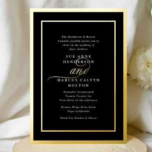Invitation En Aluminium Premium Tuxedo Calligraphy Gold Frame Mariage