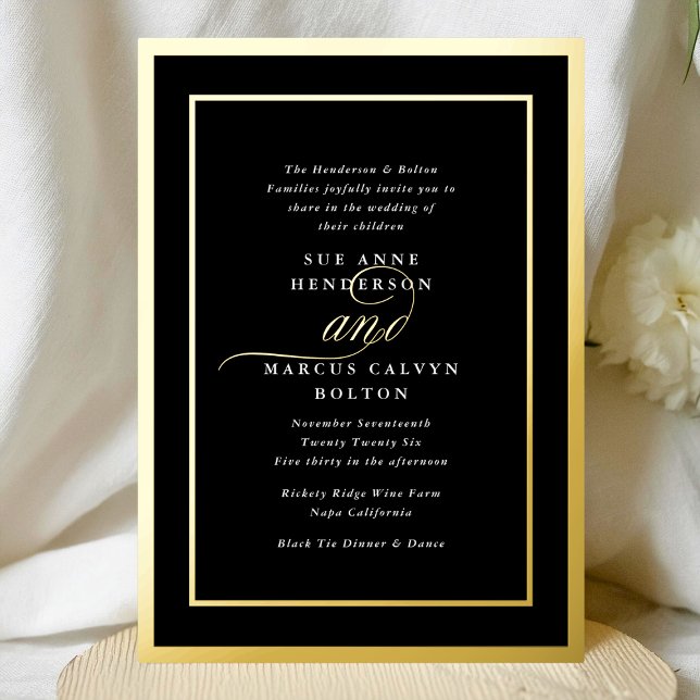 Invitation En Aluminium Premium Tuxedo Calligraphy Gold Frame Mariage (Créateur téléchargé)