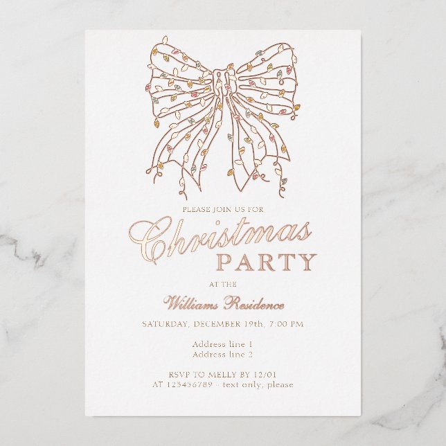 Invitation En Aluminium Preppy Coquette Bow Winter Christmas Lights Party (Recto)