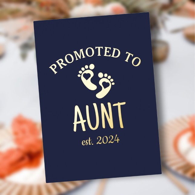 Invitation En Aluminium Promu à Tante / Coeur Chic Marine Blue Gold (Promoted to Aunt / Chic Heart Navy Blue Gold Foil Invitation)