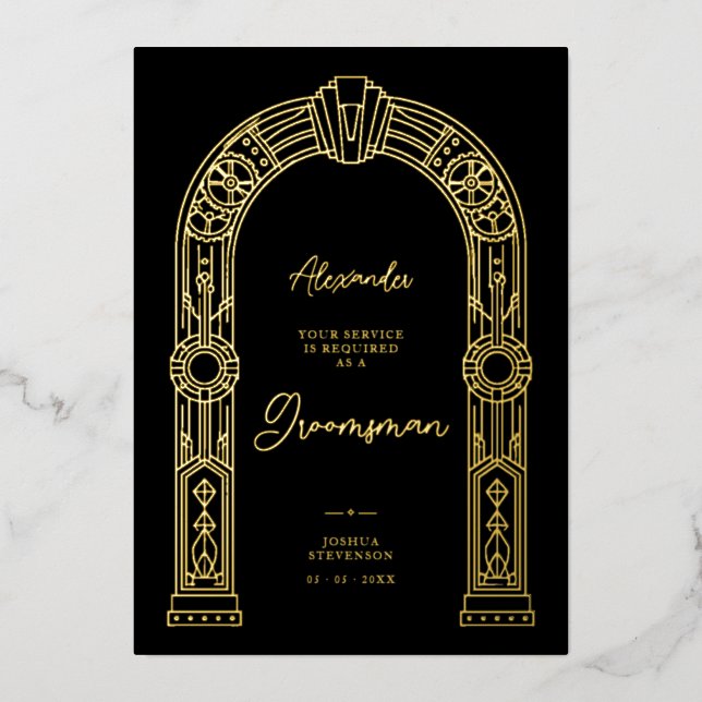 Invitation En Aluminium Proposition de garçon d'honneur Art Déco Steampunk (Recto)