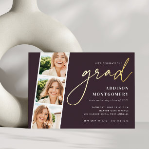 Invitation En Aluminium Prune Photo Strip Graduation Party Gold