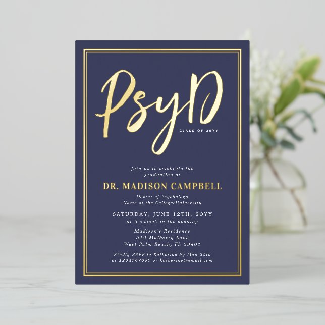 Invitation En Aluminium PsyD Docteur De Psychologie Graduation Party (Debout devant)
