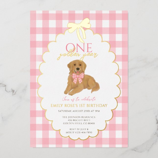 Invitation En Aluminium Puppy Pawty 1er Anniversaire de Puppy Retriever Ro (Recto)