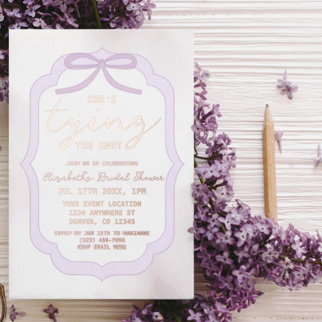 Invitation En Aluminium Purple Bow Watercolor Bridal Shower (Créateur téléchargé)