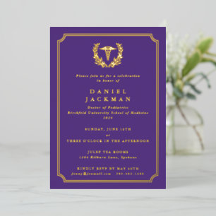 Invitation En Aluminium Purple Caduceus+Laurel Médicale School Graduation