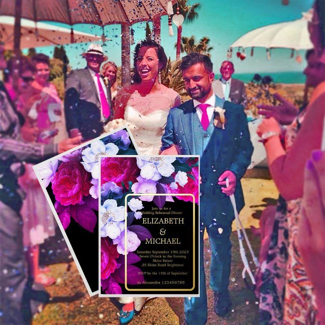 Invitation En Aluminium Purple Floral Élégant Formel Mariage Répétition (Créateur téléchargé)