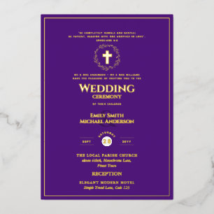Invitation En Aluminium Purple Gold Catholique Mariage Élégant Formel Mode