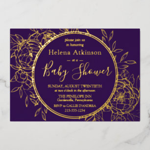 Invitation En Aluminium Purple & Gold Moderne Peony Toile Baby shower