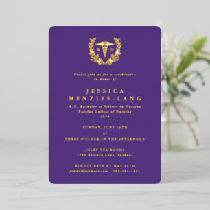 Invitation En Aluminium Purple Infirmière inscrite Caduceus+Laurel Wreath