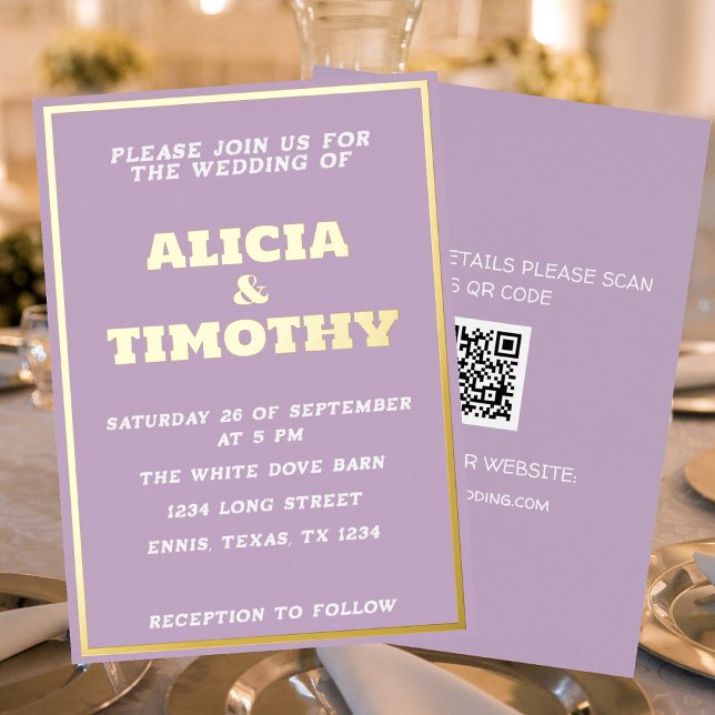 Invitation En Aluminium Purple Lilac Moderne Typographie Or Violet Élégant (Créateur téléchargé)