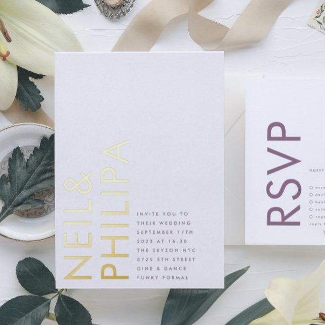 Invitation En Aluminium Purple Lilac NOMS Modernes Simple (Invitation showcasing suite - additional items (bought separately))