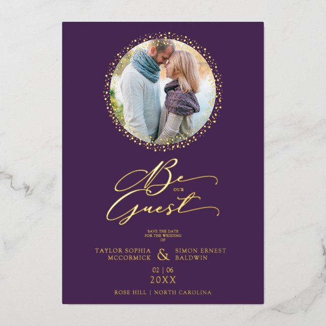 Invitation En Aluminium Purple Minimalist Wedding Fancy Round Photo (Recto)