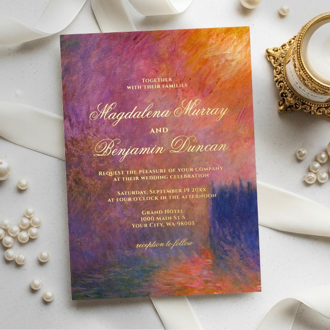 Invitation En Aluminium Purple & Orange Sunset Sky Monet Fine Art Wedding (Créateur téléchargé)