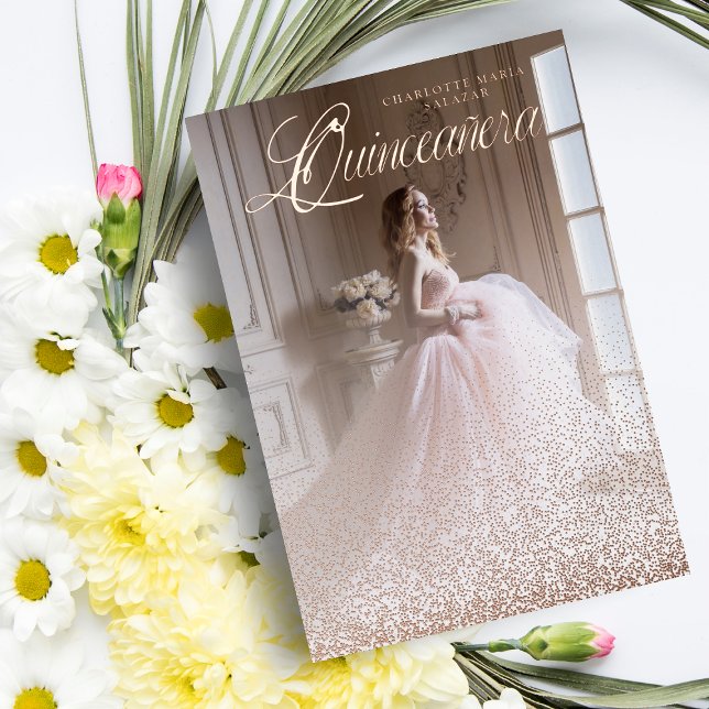 Invitation En Aluminium Purpurina Oro Rosa Tendencia XV Español Photo (Créateur téléchargé)