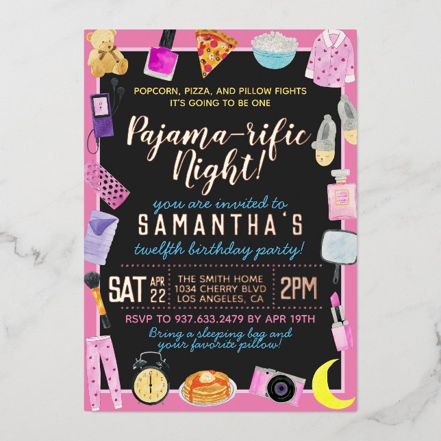 Invitation En Aluminium Pyjama Party Slumber Incroyable (Recto)