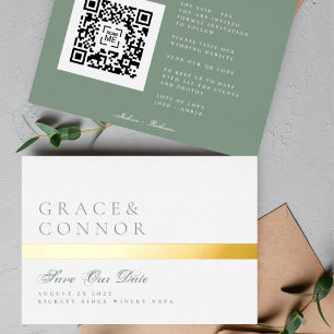 Invitation En Aluminium QR Code Moss Green Stripe Photo Enregistrer la dat