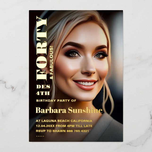 Invitation En Aluminium Quarante 40e anniversaire Elégant magazine moderne (Recto)